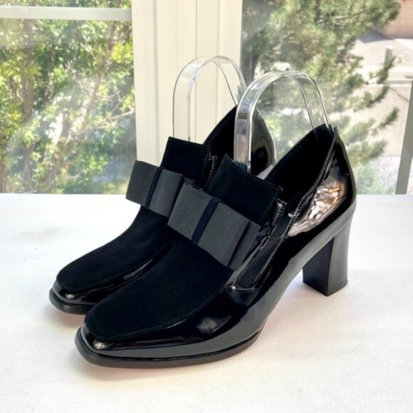 Unbranded Shoes - Black Suede and Patent Leather Cuban Style Heels
